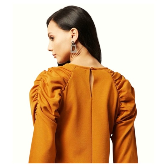 ELOQUII Blouse Satin Boat Neck Long Ruched Sleeves Burnt Orange Blouse Size 18 - Picture 4 of 13